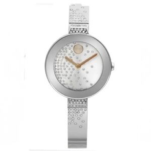 MOVADO BOLD SILVER BANGLE WITH CRYSTAL ACCENTS